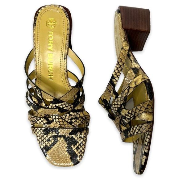 Tory Burch Pale Desert Roccia Basket Weave Leather Block Stacked Heel Size 7.5 - Picture 5 of 11